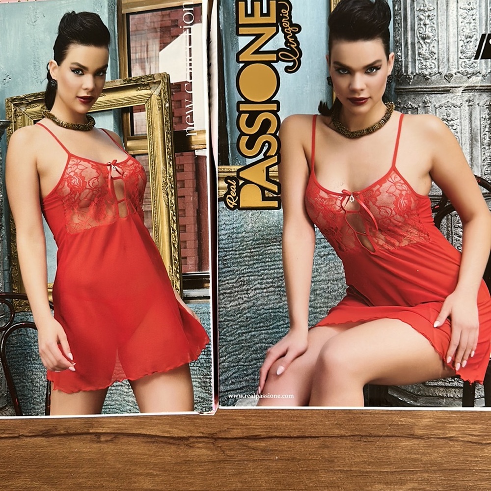 New mini Red Transparent Lace  Babydoll Nightgown and underwear string